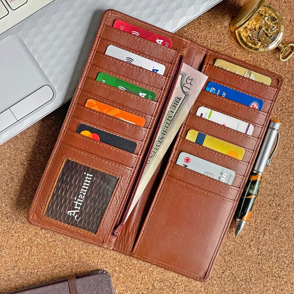 Artizanni Genuine Leather Slim Men's Tall Full Grain Vintage Wallet (Cognac)